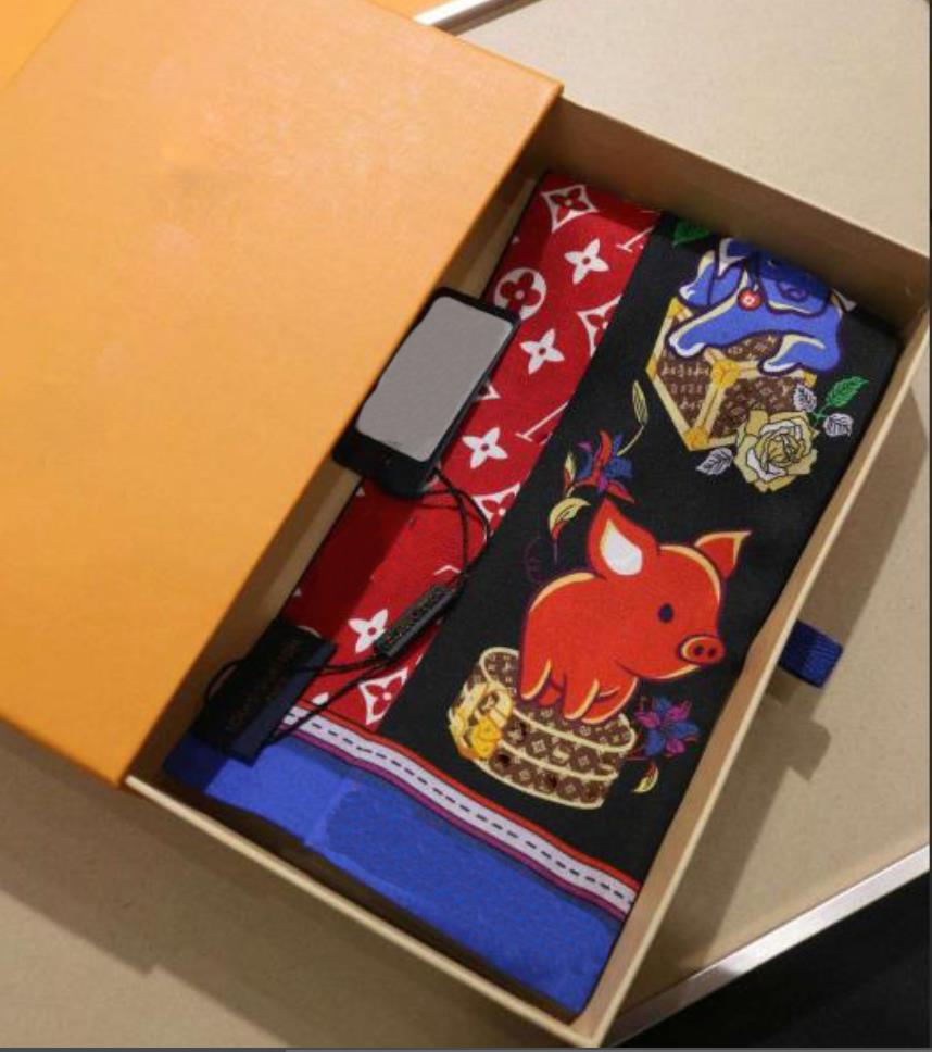 

Exclusive designer scarf women's slim narrow bag handle silk scarf double-sided printed twill satin brand small silk