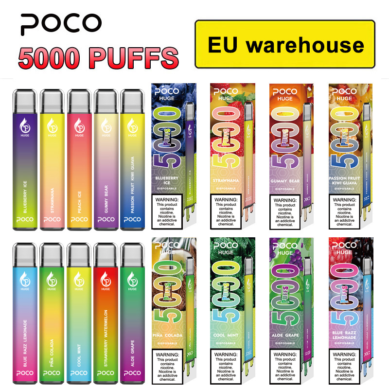 

EU warehouse Eletronic Cigarette Original Mesh Coil 5000 puffs Poco Huge Disposable Vape Pen cartridge Rechargeable 15ML 10 Color Device Vapor pen Vaporizer