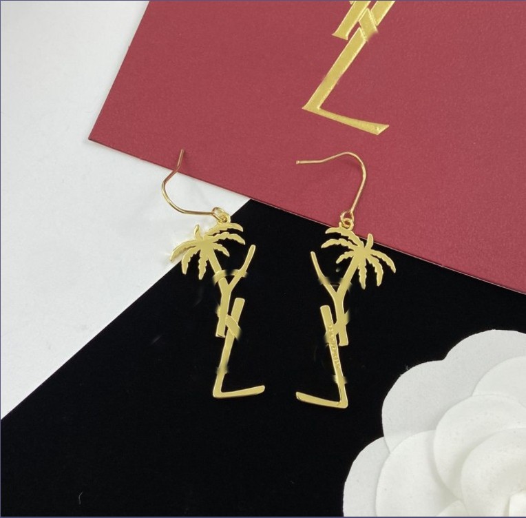 

Women Stud Earrings Designer Jewelry Palm Tree Dangle Pendant 925 Silver Earring Y Party Studs Gold Hoops Engagement For Bride Box