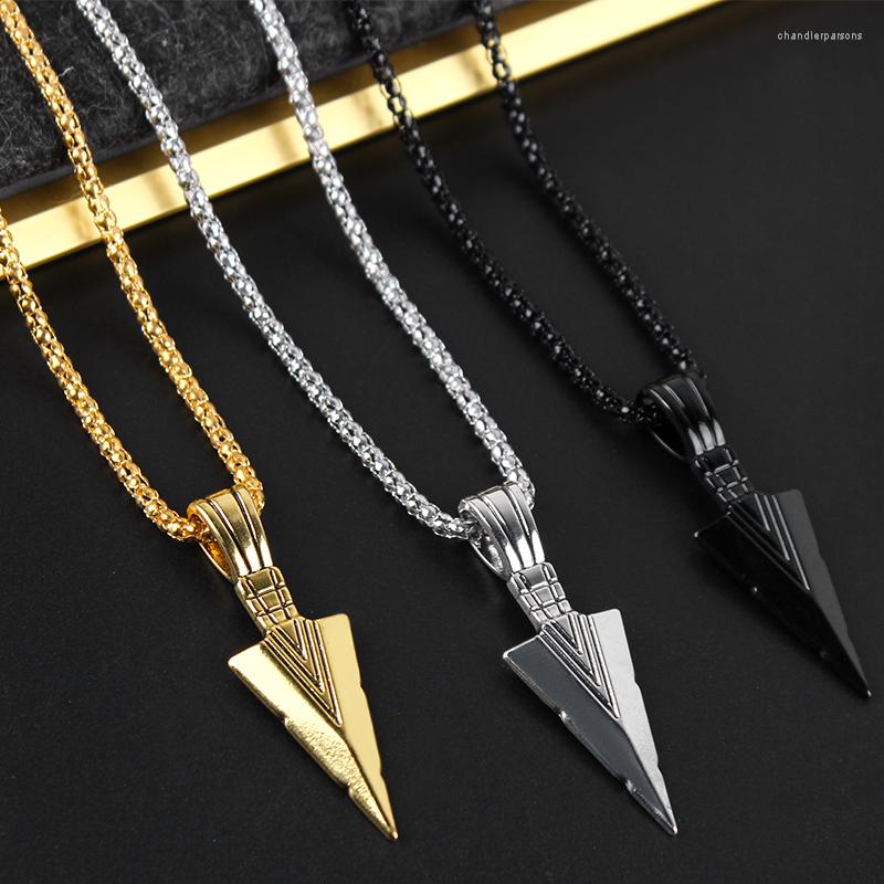 

Pendant Necklaces Men's Fashion Jewelry Black Gold Silver Color Arrow Head Long Chain Mens Collier Femme ArrowHead
