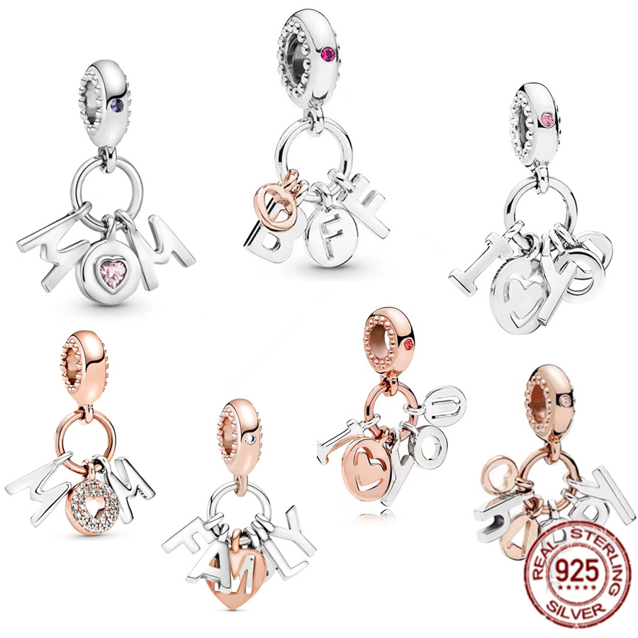 

New Fashion 925 Sterling Silver Mother, Family, Happy Pendant Suitable for The Original Pandora Bracelet Necklace DIY Exquisite Jewelry Ladies Gift