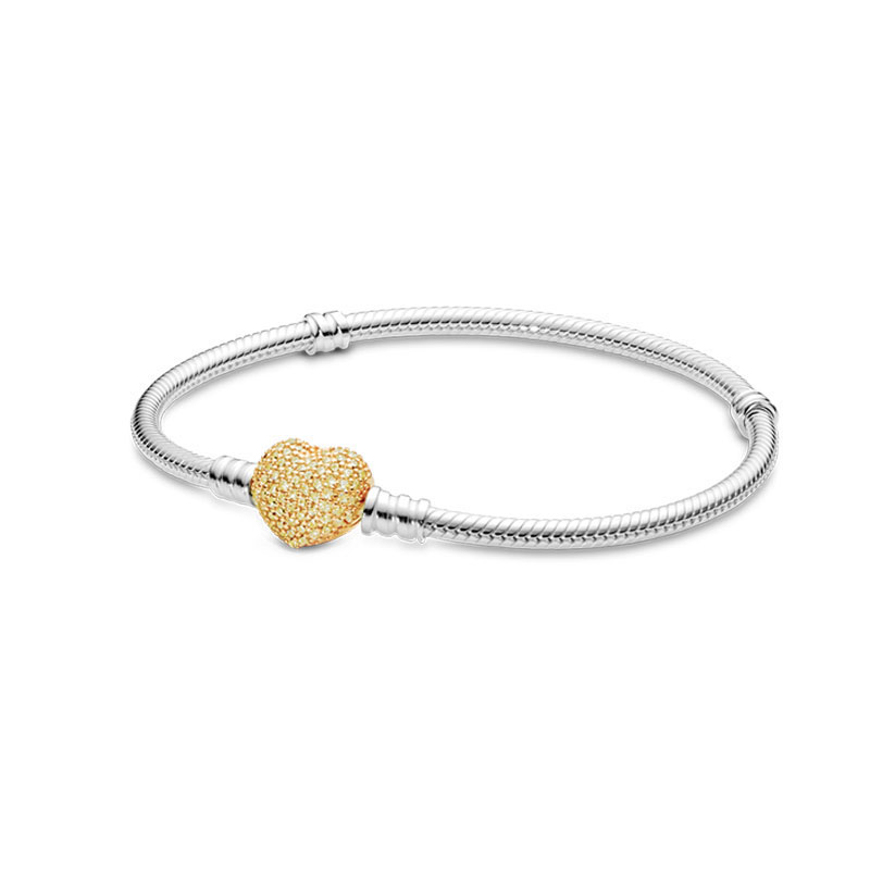 

Gold plated Heart Clasp Bracelet for Pandora 925 Sterling Silver Hand Chain For Women Girlfriend Gift designer Snake Chain Charm Bracelets