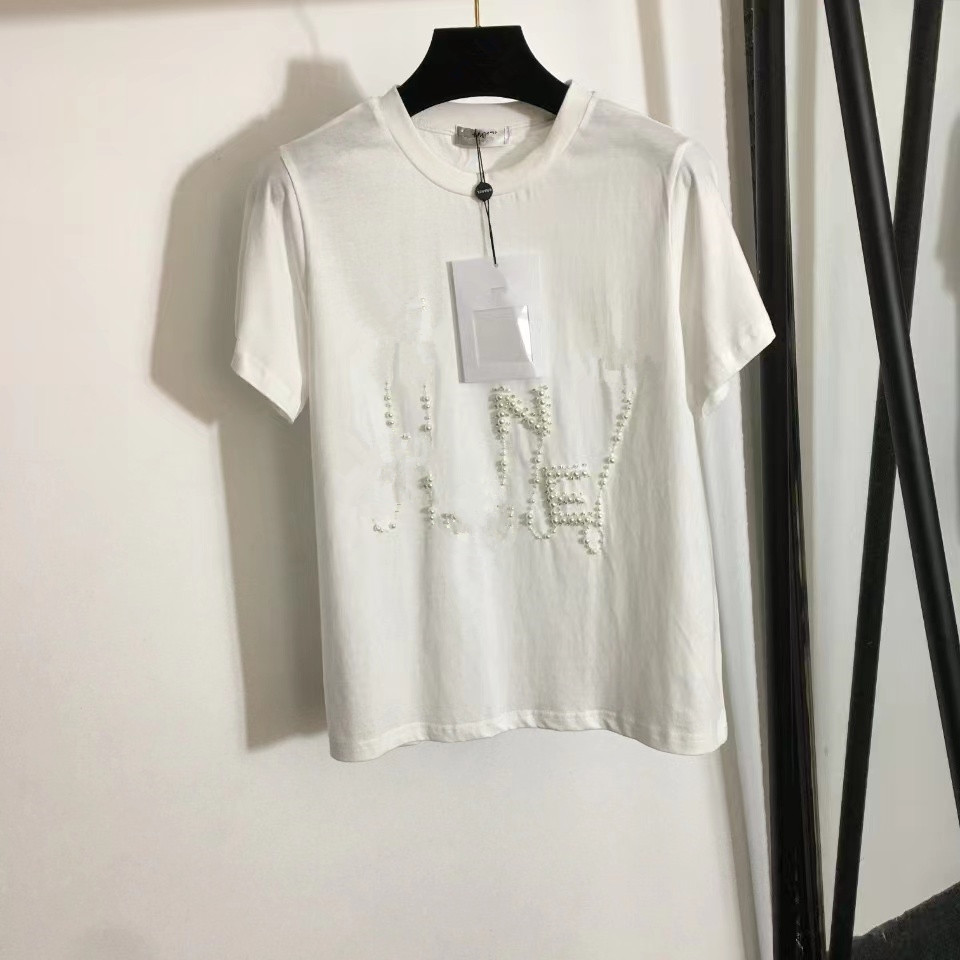 

Women' T-Shirt Short Sleeve Blouse Tops Pearl Nail Drill Casual Match Slim Girl Black White With Crew Neck Tees