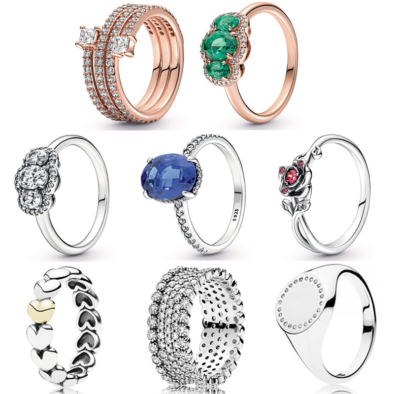 

925 Silver Women Fit Pandora Ring Original Heart Crown Fashion Rings Lavish Sparkle Triple Spiral Statement Halo Three Stone My One True Love