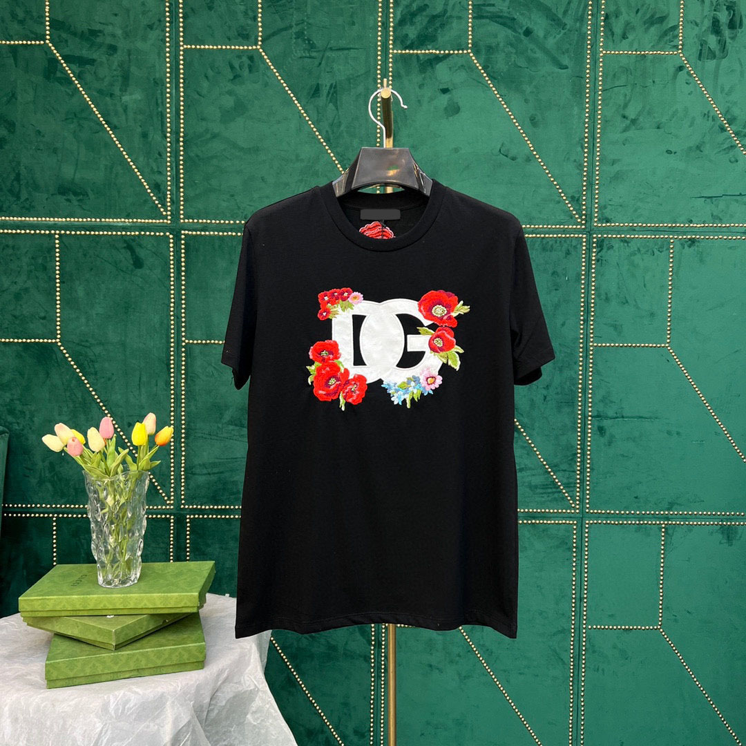 

Men's T-Shirts Round neck embroidered and printed polar style summer wear with street pure cotton e32f