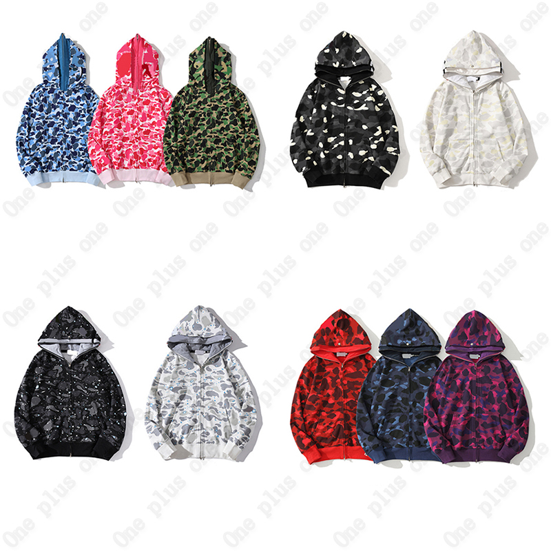 

AAA Quality Men's and Women's Shark Hoodie Camo Star Sky Double Hat Cotton Embroidery Cartoon Print Zip ape Hoodie