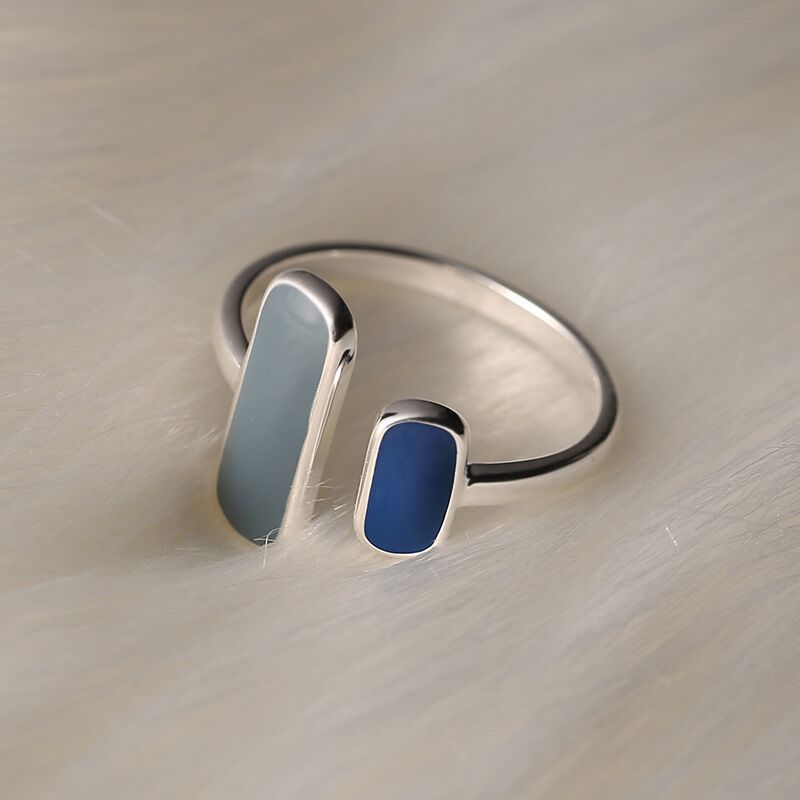 

Sterling Silver Blue Stone Rings For Women Simple Trendy Retro Anillos Party Gifts Accessories