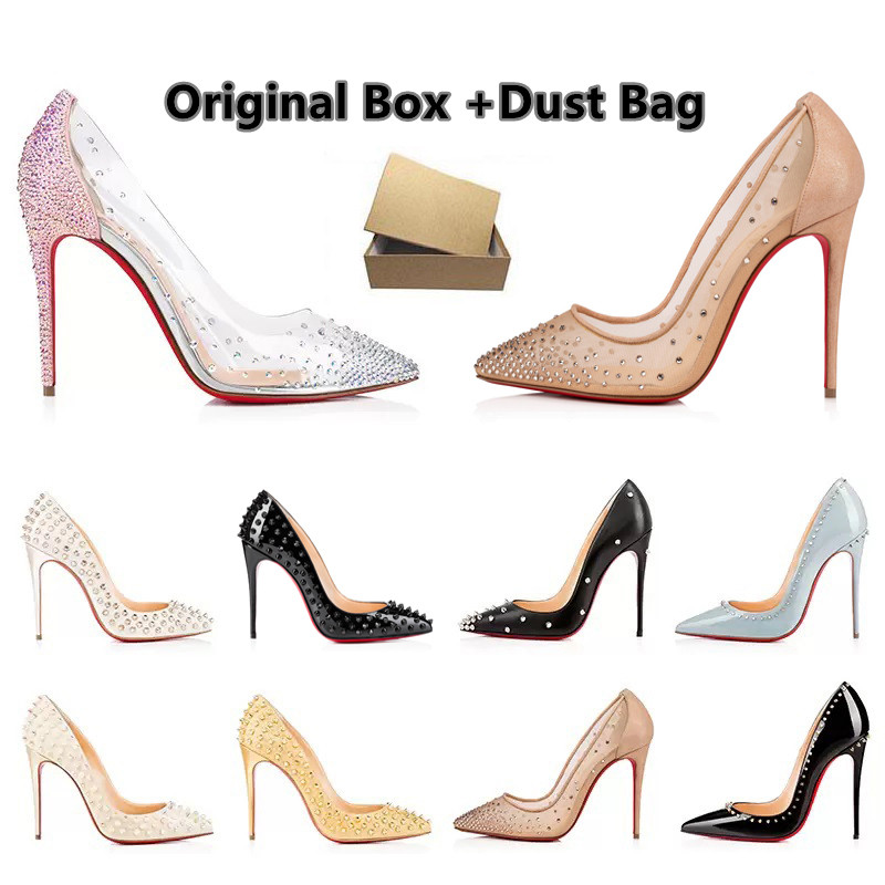 

High Heels Designer Shoes Sneakers Leather Suede Wedding Shoe Luxury Glitter Rivets Triple Black Nude Pink White Rhinestone Office Career Party Women heel with box, Color#7