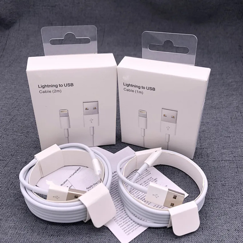 

USB lightning cable 1m 2m Original High Quality data Transmission Fast Charging Cables Quick iPhone Charger for Apple iPhone 14 Pro Max 7 8 X Plus 11 12 13 With Box, White