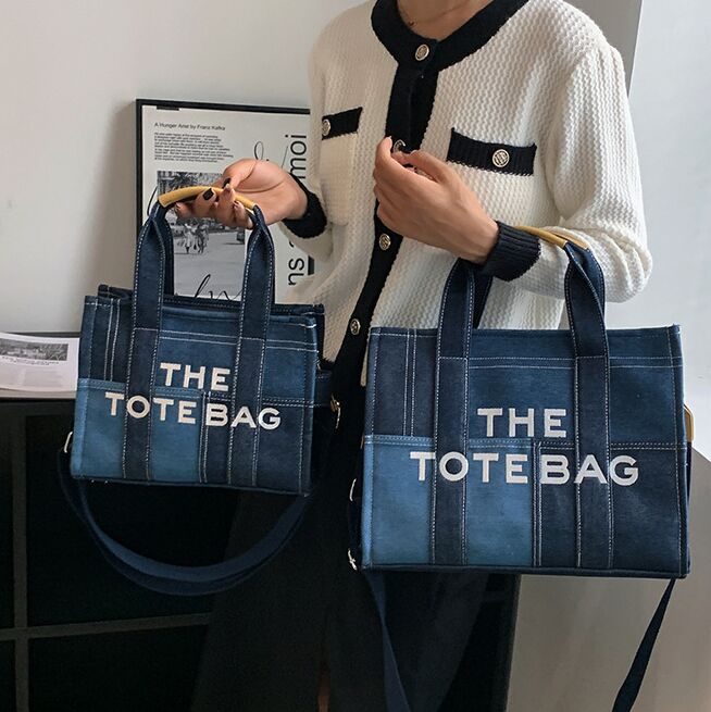 

Shopping Bags Fashion Totes Large Capacity Autumn New Alphabet Women's Shoulder Bag Embroidery Jean Tote Bags Handbags R230305, Black w:27cm
