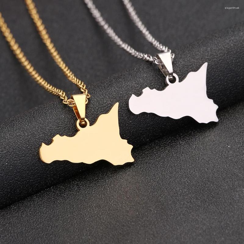 

Pendant Necklaces Fashion Italy Sicily Map Necklace For Women Men Gold Silver Color Stainless Steel Italian Sicilia Jewelry Gifts