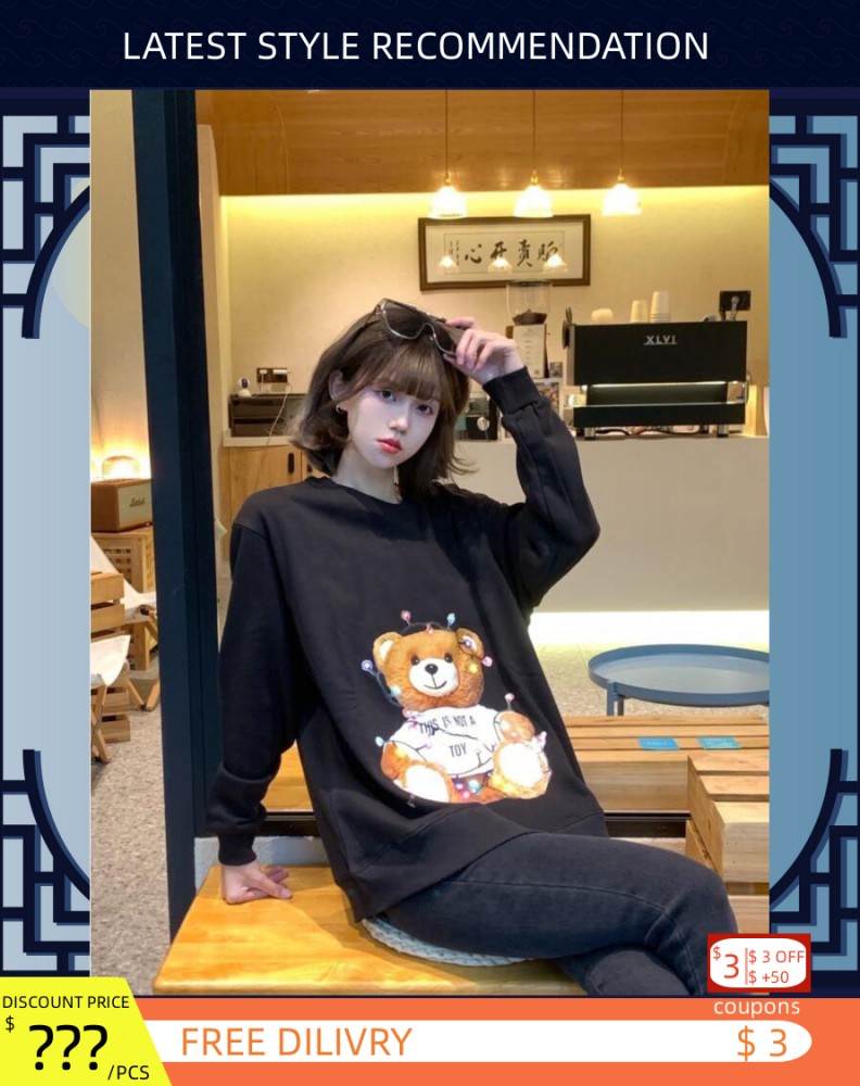 

designer hoodie for women men pullover hoody sweatshirt letter Teddy bear printed long sleeve loose Milan young luxury brand hooded Couple's clothing, Black 04
