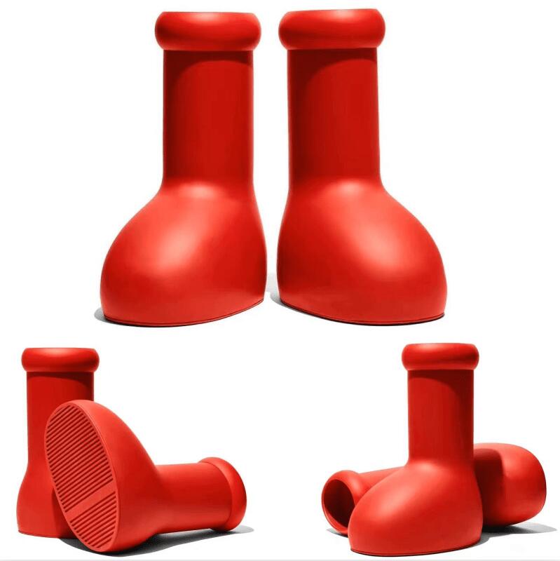 

2023 MSCHF Designer Boots men women Rainboots Astro BOY big red boot Round Toe Smooth Rubber fantasy magic boots cartoon into real life platform thick bottom sneakers