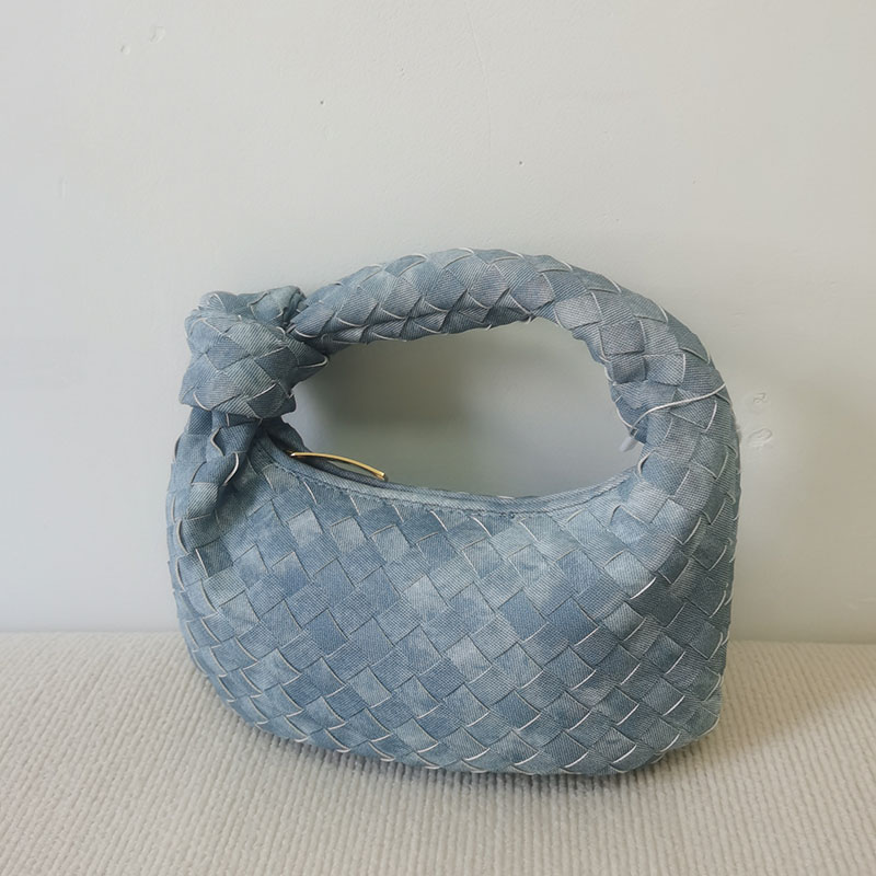 

Women Fashion Faux Denim Handbag Solid Weave Knot Totes, Blue
