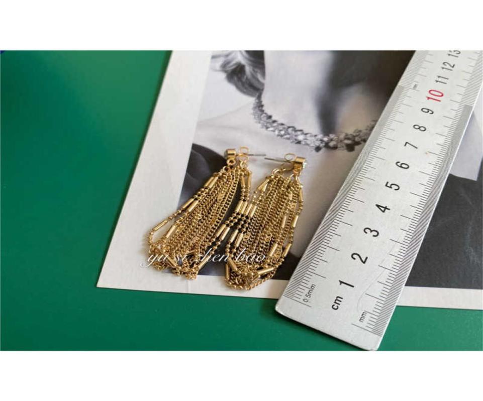 

845 Vintage Metal Baroque tassel Rhinestone copper earrings temperament8943017