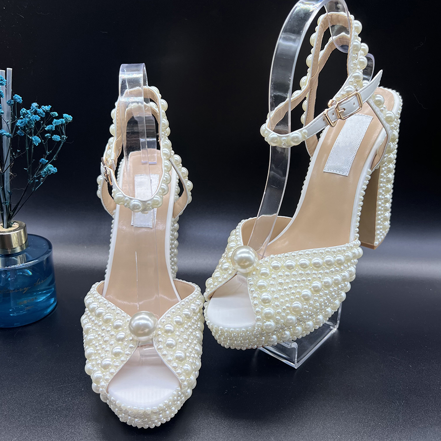 

Sacora Women Sandals Sacaria Luxury Designer Pearl Elegant Bridal Wedding Dress Shoes Platform Heels Pearls Leather Womens Sandal with Size 35-43