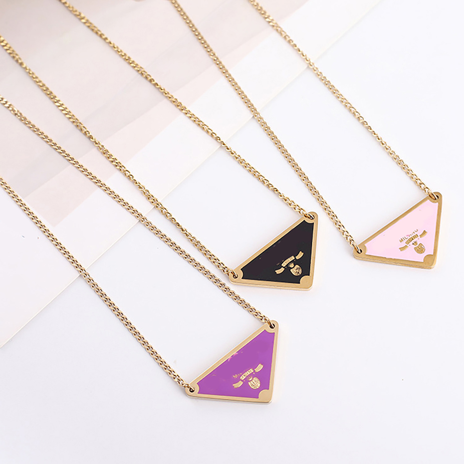

gold silver Triangle Letter Pendant Necklace Luxury Brand Designer Statement Jewelry Titanium Steel Necklaces Chain Men Women Unisex Gift