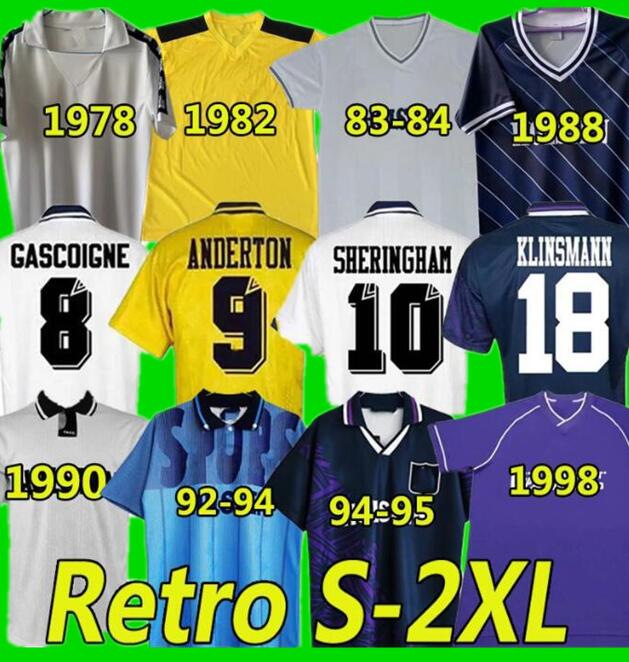 

SHERINGHAM Retro Soccer Jerseys ANDERTON Klinsmann GASCOIGNE Ginola Ferdinand 1978 81 82 83 84 86 88 90 92 94 95 98 2008 09 18 19 Tottenham Classic Vintage Centenary, 1988