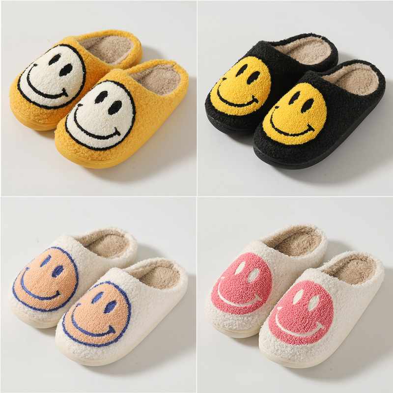 

Cute Smiley Face Slippers Home Couple Plush Slippers red yellow blue Winter Warm Bedroom Plush Cotton Shoes size 37-44, #7