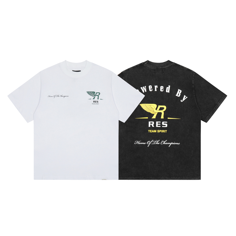 

23ss Summer Europe Team Spirit Wing Logo Tee Casual Cotton T shirts Fashion Men Skateboard Short Sleeve Tshirt Clothes, Washed black tee