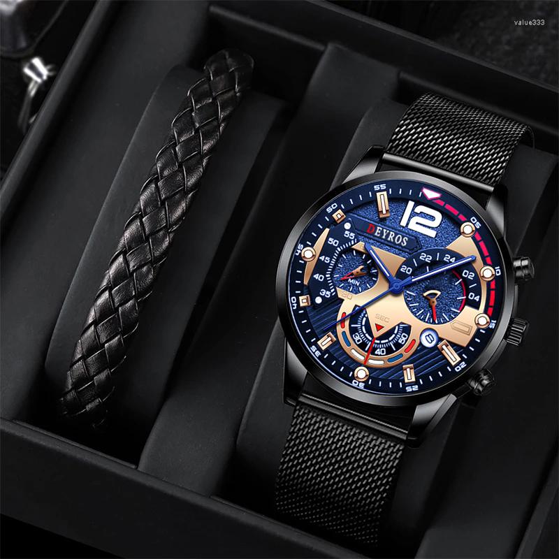 

Wristwatches Mens Fashion Sports Watches Luxury Men Stainless Steel Mesh Belt Quartz Wristwatch Men's Business Casual Leather Bracelet, As shown 4