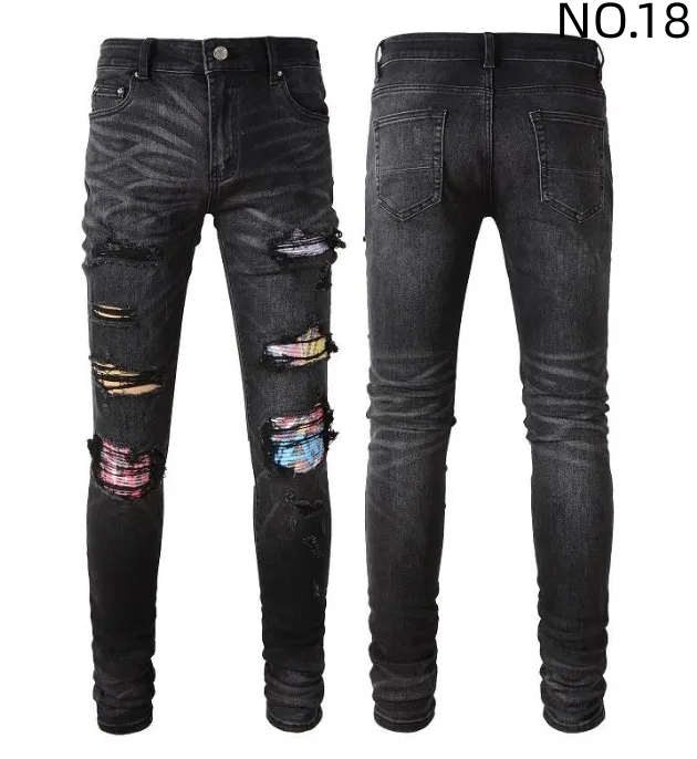 

Black ripped jeans miri designer jeans Motorcycle Trendy Ripped patchwork hole Size 30-40 Streetwear all year round slim legged jeans 4Z597, No.37