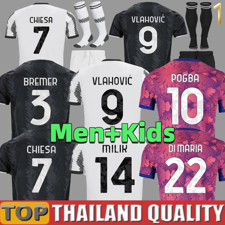 

2022 2023 Juventus VLAHOVIC CHIESA MILIK soccer jerseys 2022 23 24 POGBA men kids kit set BONUCCI football t shirts MCKENNIE DI MARIA uniform socks KAIO JORGE ARTHUR, 22 23 third kids