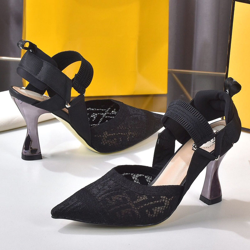 

Summer womens sexy stiletto sandals designer strapping T shoes fashion temperament electric embroidery office shoes, Heel height 5.5 cm
