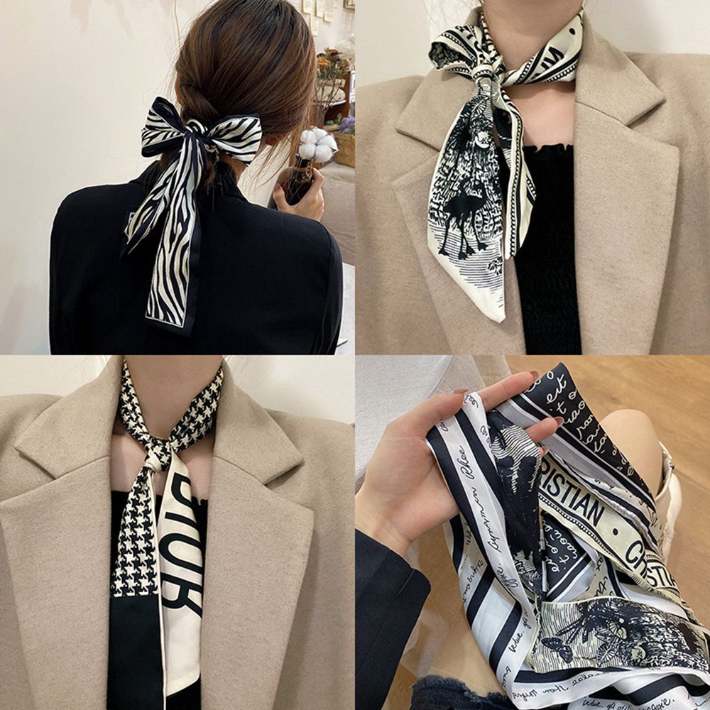 Fashion Print Hair Ribbon Scarf Women Neck Tie Bag Scarfs Satin Silk Skinny Headscarves Ladies Floral Bands New 1825