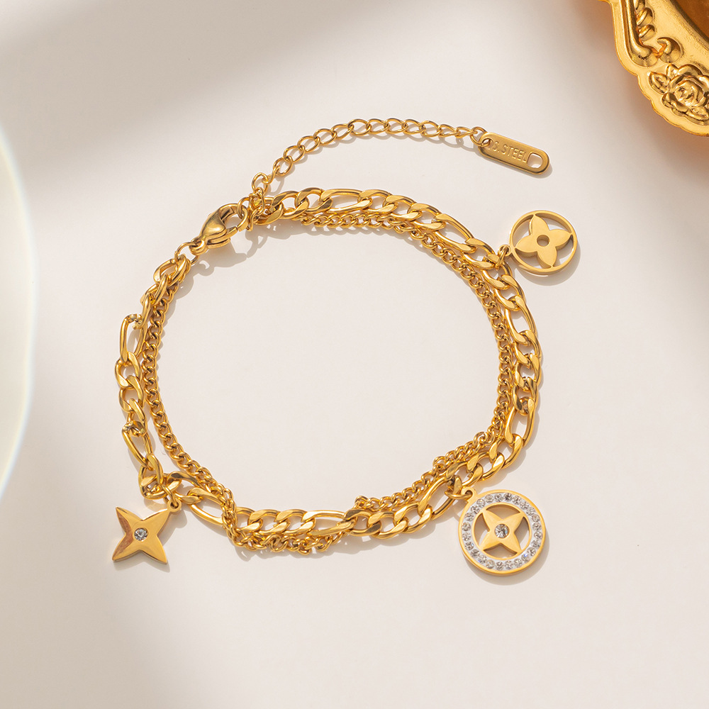 

bracelet for women Charm Bracelets Jewelry Men's and women's bracelets Four-leaf grass bracelet Women's bracelet Chirstmas Gold Plate/Fill Stainless Steel