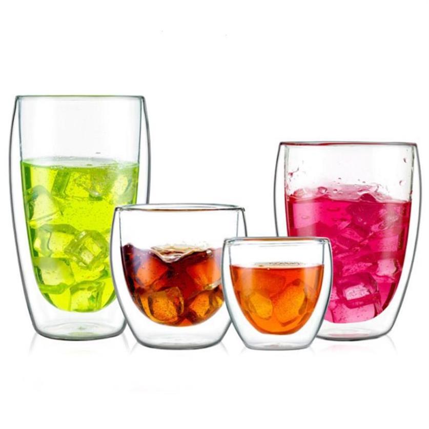

Creative Drinkware Mugs Heat Resistant Double Wall Glass Mug Transparent Tea Cups Coffee Milk Juice Healthy Drink Mug263e