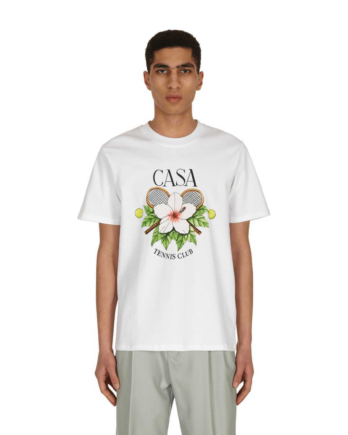 

23ss New Casablanca Hawaii beach Classic Fashion T shirt Tennis Club Print Men and Women Loose Versatile Short Sleeve T-shirt, White4