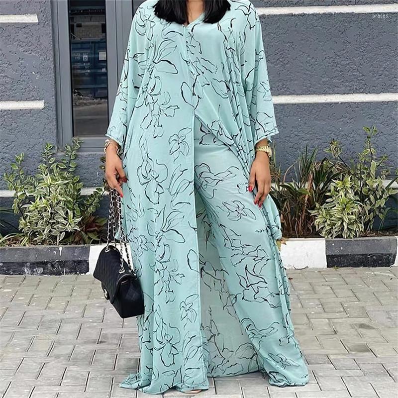 

Ethnic Clothing African Dresses For Women 2 Pieces Set Chiffon Dress Pants Suit Dashiki Muslim Abaya Dubai Kaftan Oversize Robe Caftan