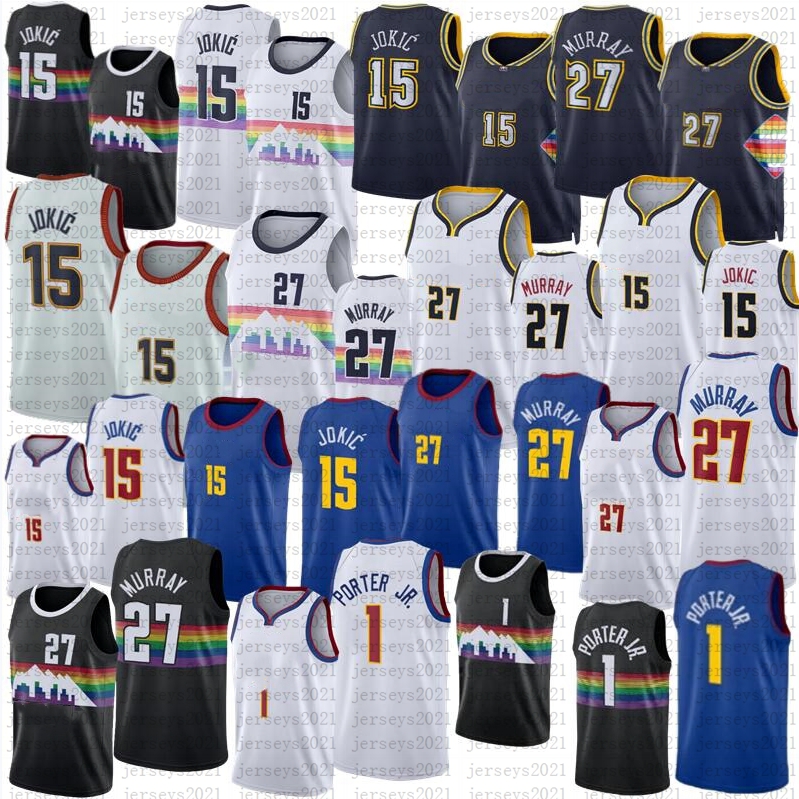 

Men DEN Nikola 15 Jokic Jamal Murray Jersey 1 Porter Jr. Basketball Nugget City Navy Red Blue White Black, As