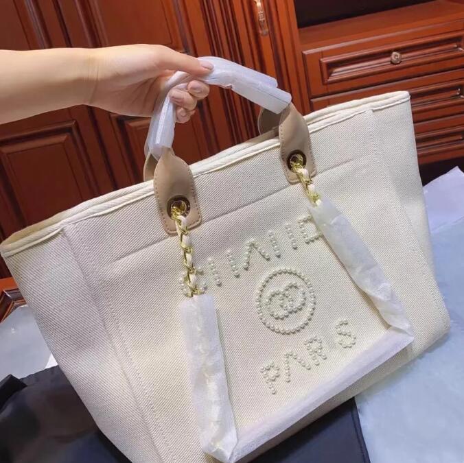 

Designer bags Handbags Tote bag channell Chain Bagss Beach Women Luxury Fashion Knitting Purse Shoulder Large capacity Canvas Shopping bag, Black/ black bead