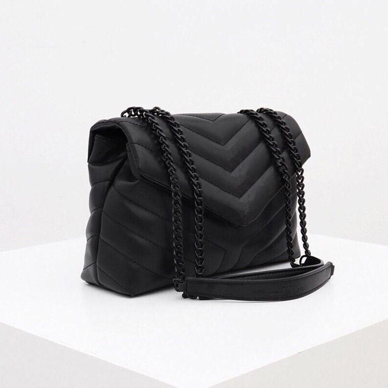 

2023 Luxury Handbag Shoulder Bag Brand LOULOU YSLity-Shaped Designer Seam Leather Ladies Metal Chain High Quality Clamshell Messenger, Black