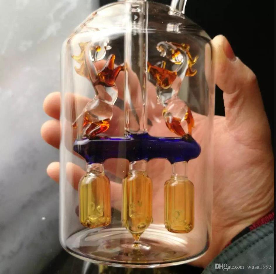 

Hookahs Double horses glass hookah Thick colored glass bowl color random delivery Glass Bongs Oil Rigs