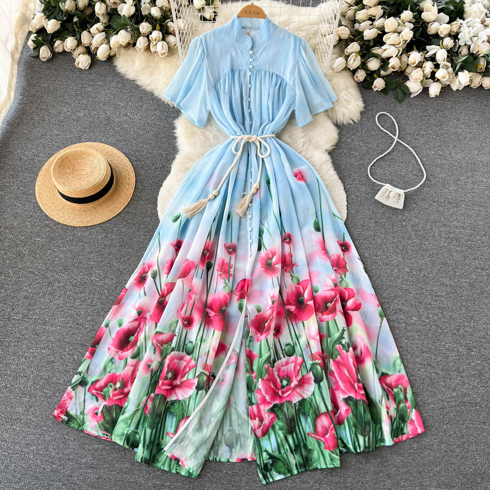 

Elegant French Women Dress Short Sleeve Mesh Embroidery Splice A-line Dress Summer Design Fashion Beading 2023, Same as picture
