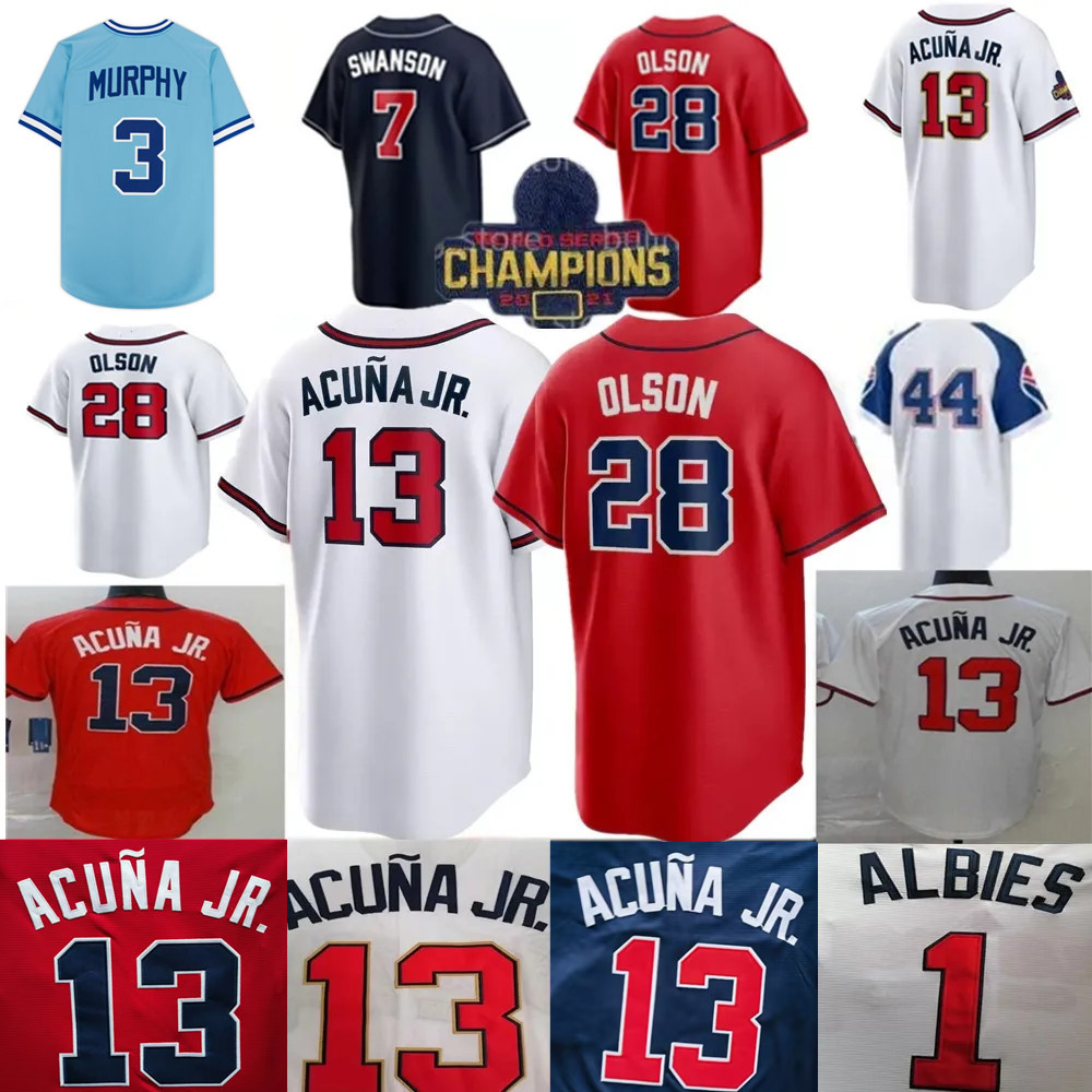 

Top Quality 2023 28 Matt Olson Jersey Freddie Freeman Dansby Swanson 10 Jones 13 Ronald Acuna Jr. Ozzie Albies Mike Soroka 27 Riley Custom S-4XL Baseball Jerseys, Colour 10