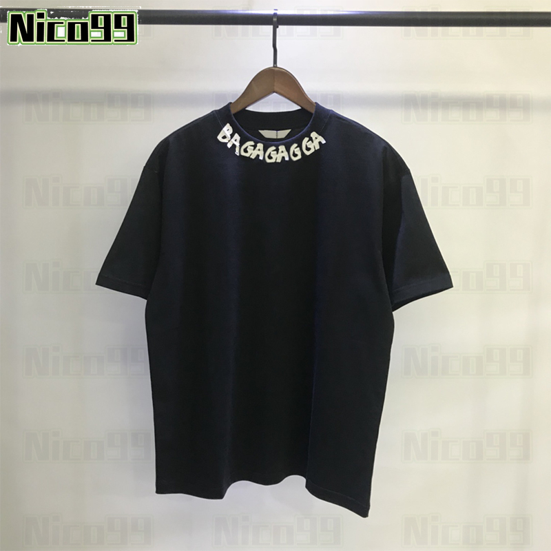 

Mens t shirt collar pressure glue letters cotton loose round neck black white men women street versatile short sleeve, #08