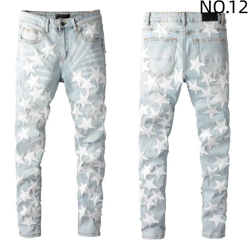 

Jeans Men's Fashion Distressed Ripped Skinny Mens Motorcycle Moto Long Off Cotton Slim Feet High Street Denim Light Blue Paste Cloth Hole Size 40 Pants Hip Hop Men 6ZK0, No.8