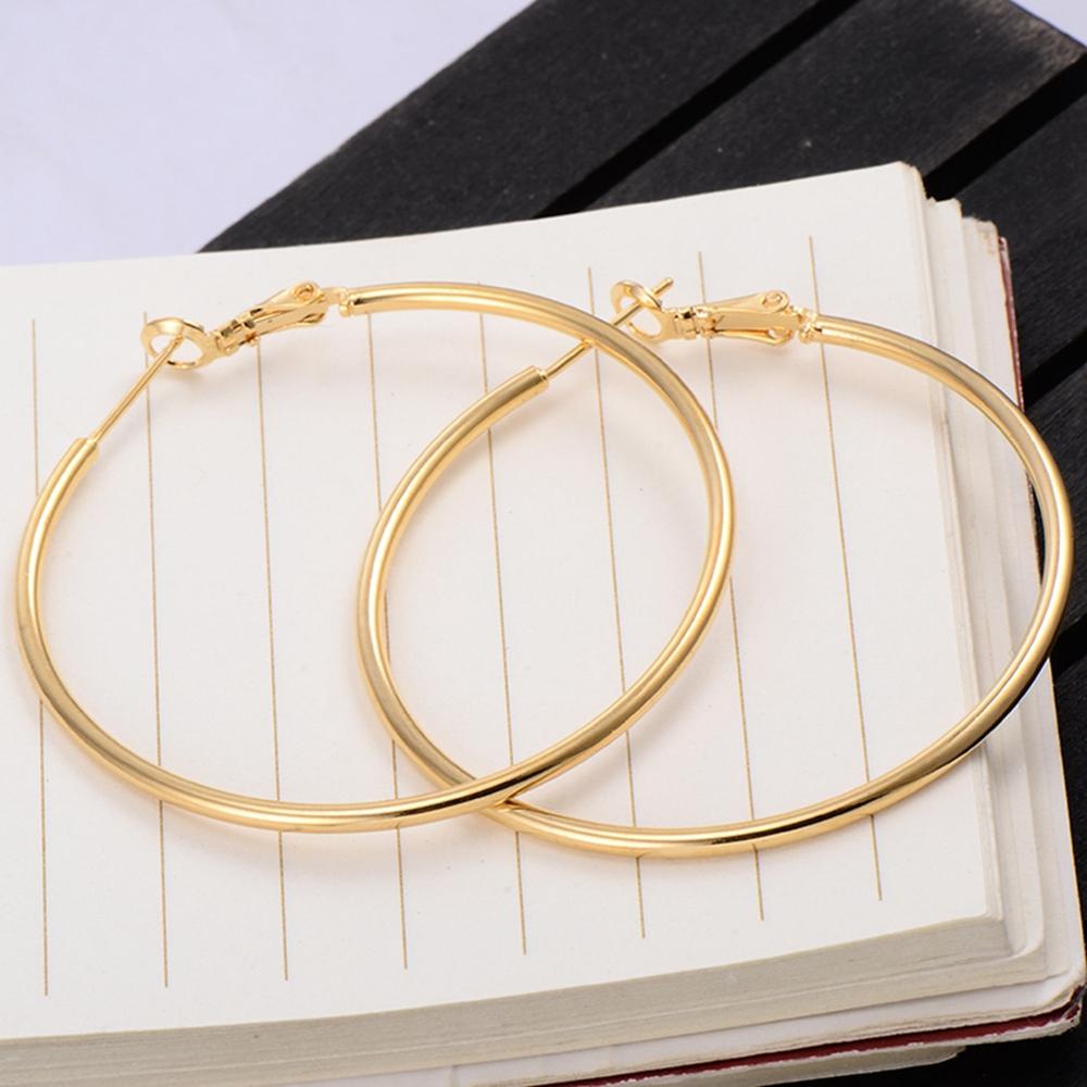 

4cm Women Hoop Earrings Smooth Flat Large Cirl Huggie Earrings Fashion 18k Yellow Gold Filled Simple Style Sexy Lady Jewelry Gift
