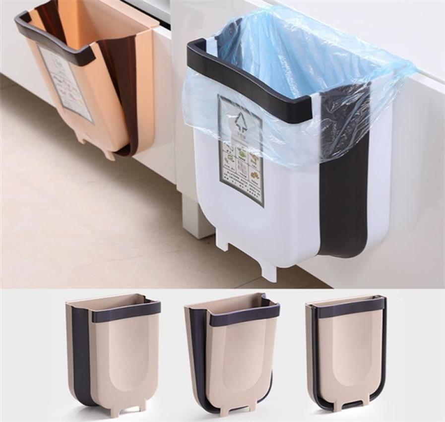 

Kitchen Hanging Trash Can Wall Mounted Folding Waste Bin Bathroom Cabinet Door Portable Car trash can 2109077064191