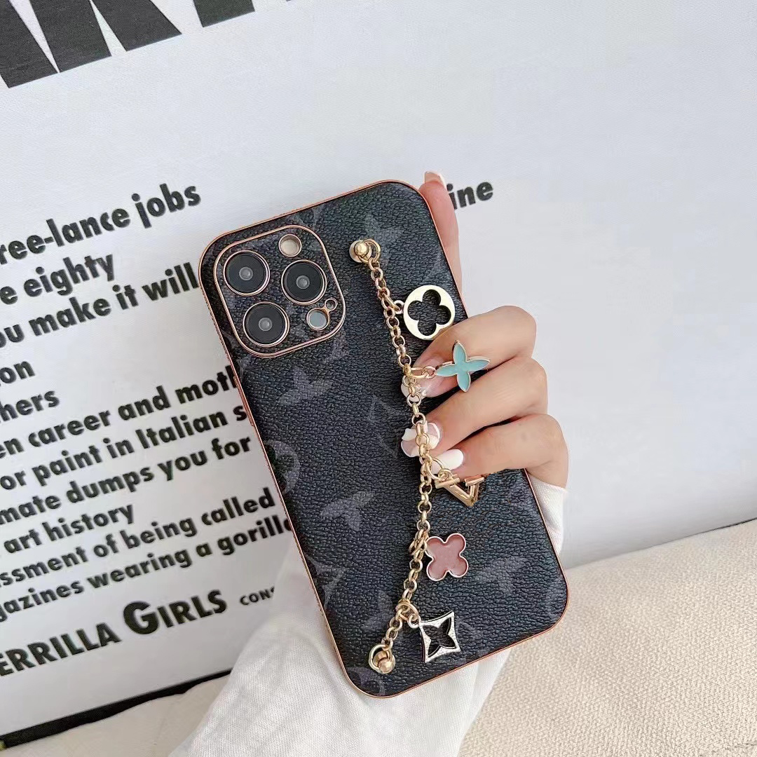 

Beautiful LU iPhone 14 13 pro max Cases Leather Designer Chain Phone Case 12 11 14promax 14pro 14plus 13pro 12pro 11pro X Xs 7 8 Brown Flower Purse Cover with Logo Packing, #1