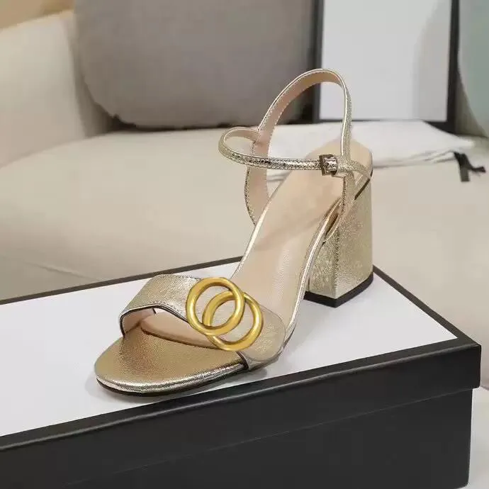 

Classic sandals designer High heeled Shoes fashion 100% leather women Dance shoe sexy heels Suede Lady Metal Belt buckle Thick Heel Woman