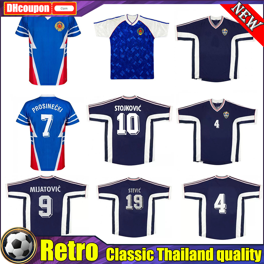 

Yugoslavia retro adult Soccer Jerseys 1990 1991 1998 1999 2000 home blue away white #9 MILOSEVIC #10 STOJKOVIC Vintage Classic top thai quality Vintage shirt, 02