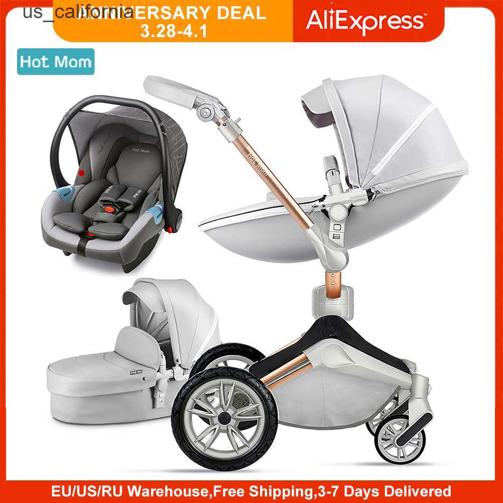 

Baby Walkers Hot Mom Baby Stroller 3 in 1 travel system with bassinet and car seat 360° Rotation High Landscape Stroller F023 W0306