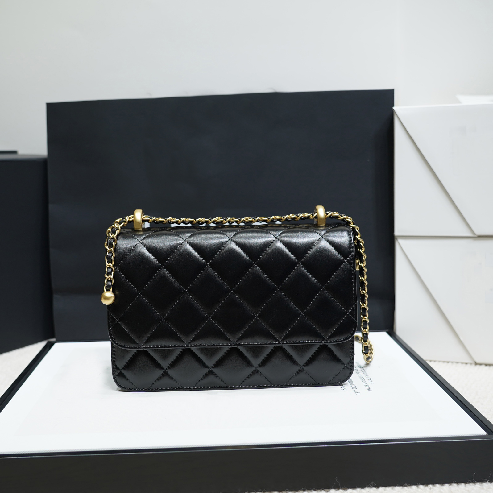 

10A Designer Bag Women Little Golden Ball Flap Purse Black Calfskin Diamond Lattice Handbags