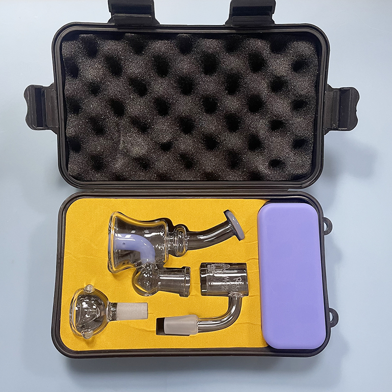 

Mini Glass Beaker Smoking Pipe Dab Rig Water Bong Set With 14mm Male Glass Bowl Quartz Banger Individual Plastic Retail Box Ash Catcher Kit With Silicone Container