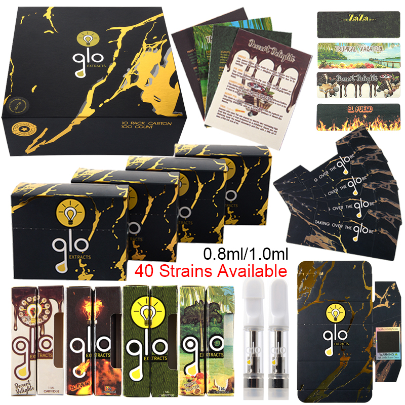 

Newest Premium Glo Extracts Atomizers NFC Hologram Box Empty Carts 0.8ml 1ml Ceramic Vape Cartridges Packaging Thick Oil Dab Vaporizer 510 Thread E Cigarettes